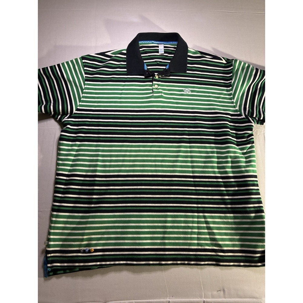 Rocawear Polo Shirt Mens 3XL Green Striped Short Sleeve Cotton